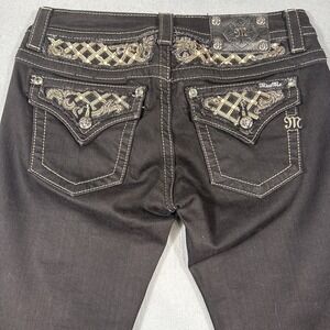 Miss Me 28  Skinny Embroidered Embellished BLK GOLD FAUX PEARL RHINESTONE NEW
